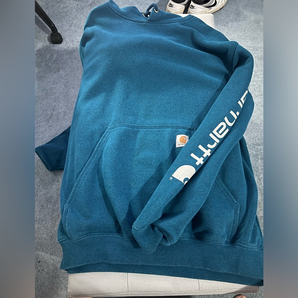 MENS LARGE BLUE CARHARTT SWEATSHIRT WITH HOOD!